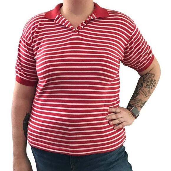 Vintage 80s Striped Blouse, Karen Scott Top, Large Short Sleeve 80s Plus Sized - Picture 2 of 14